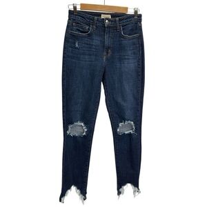 L'Agence Straight Leg High Rise Distressed Blue Jeans Size 27